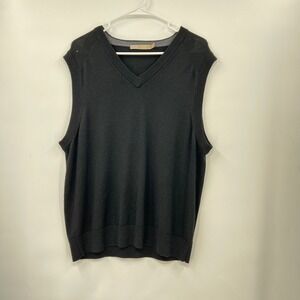 Raffi Mens V Neck Sweater Vest Black Merino Wool L/52 Sleeveless Pullover